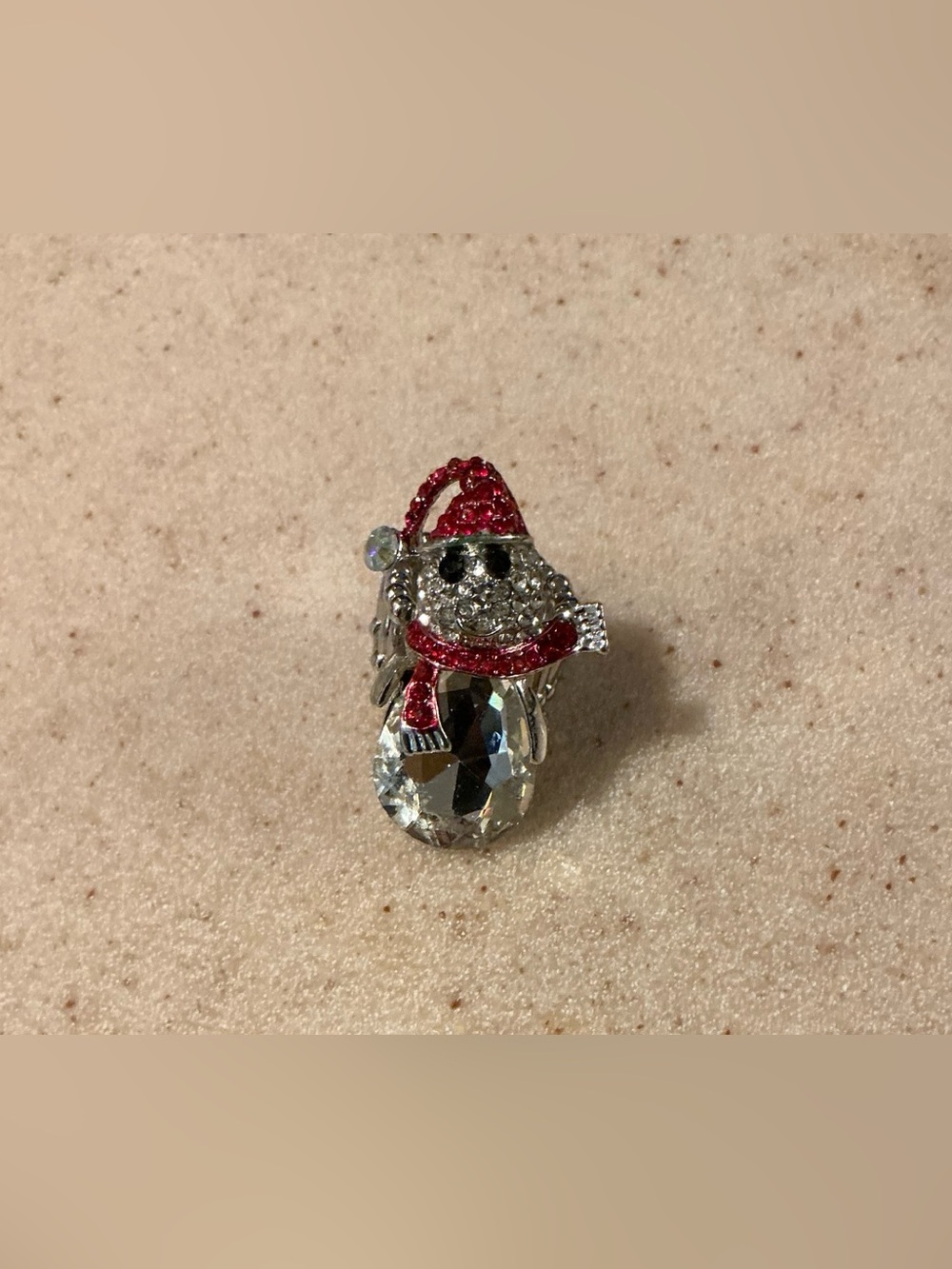 Crystal Snowman Ring with Red Accents stretchy